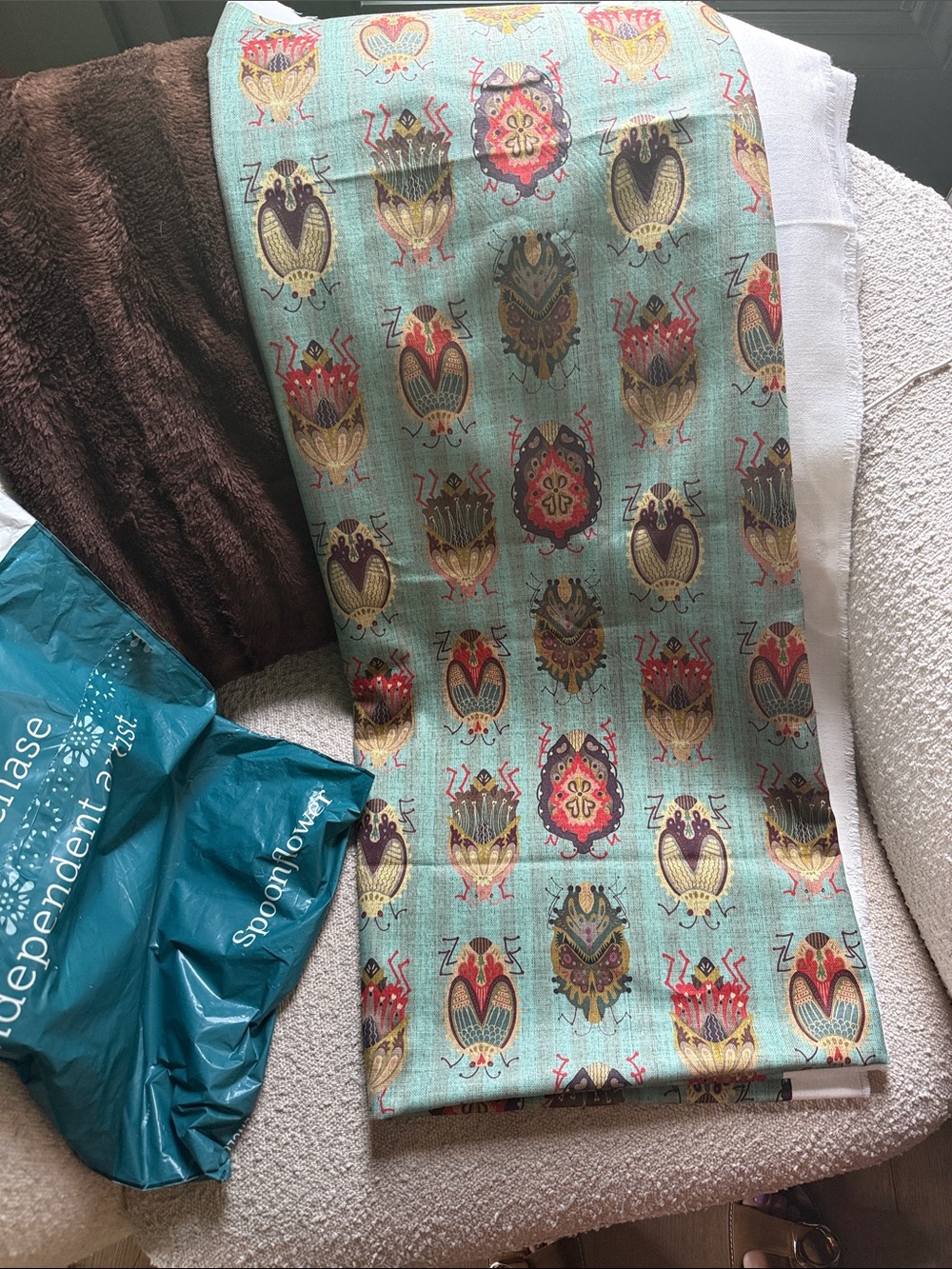 Boho Beetles Medallion Fabric in Aqua and Multicolor